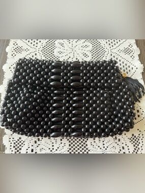 Vintage Black Beaded Gimbels Clutch Purse